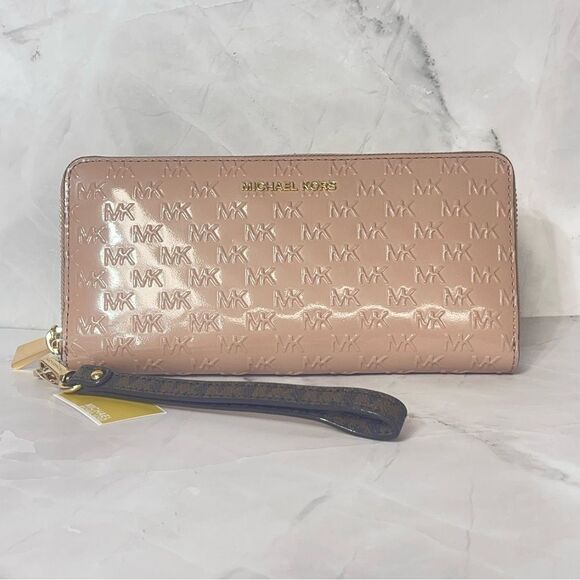 Michael Kors Embossed Patent Leather Tote & Wallet Fawn Pink/Brown - Picture 6 of 13